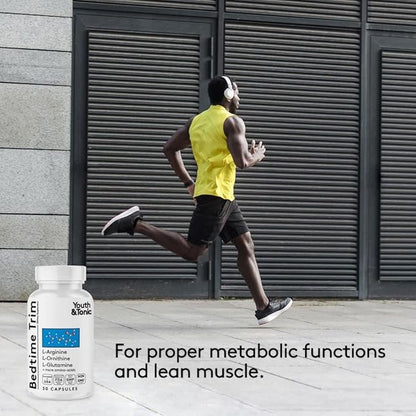 Youth & Tonic PM Bedtime Trim Amino Acids Supplement Pills for Men and Women | 30 Capsules to Support Metabolism and Defined Lean Muscles During Night Time