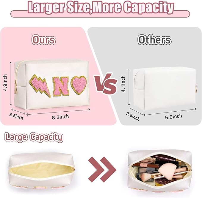 TOPEAST Makeup Bag for Women Girls, Preppy Small Makeup Bag, PU Leather Waterproof Toiletry Bag, Unique Friendship Gifts for Friends, Pink Stuff for Girls, White R