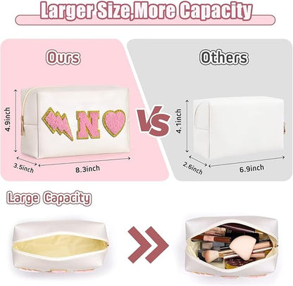 TOPEAST Makeup Bag for Women Girls, Preppy Small Makeup Bag, PU Leather Waterproof Toiletry Bag, Unique Friendship Gifts for Friends, Pink Stuff for Girls, White R