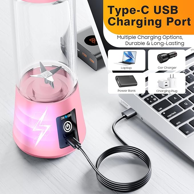 Portable Personal Size Mini Blender - 2025 Upgraded Cordless Blender for Smoothies & Shakes, Type-C Rechargeable, 380Ml Traveling BAP Free Juicer Cup for Sports/Travel/Home, 20000Rpm/Min Speed