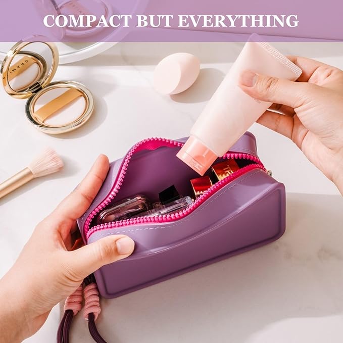 Travistar Silicone Travel Makeup Bag - Small Make Up Pouch Portable Cosmetic Bag Travel Makeup Organizer Bag Waterproof Toiletry Bag Womens Brush Holder Bag with Zipper Closure Small Size Khaki