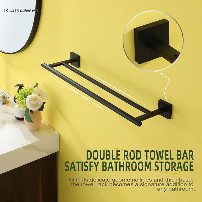 KOKOSIRI Towel Rails Bathroom Double Towel Bars Matte 20 Inch B5005BK-L20