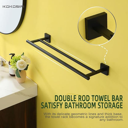 KOKOSIRI Towel Rails Bathroom Double Towel Bars Matte 20 Inch B5005BK-L20