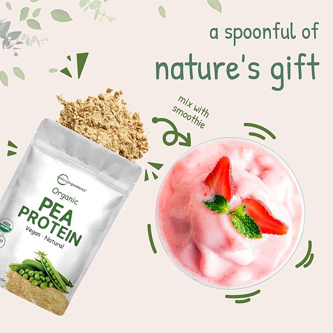 Micro Ingredients North America Grown, Organic Pea Protein Powder, 1KG (2.2 Pounds) | Plant-Based Vegan Protein, Meatless Protein Supplement, Rich in Branched Chain Amino Acids | Non-GMO, Soy Free