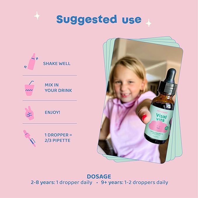JoySpring Vital Vits - Kids Liquid Multivitamin - 1 fl oz (30 Servings) | Herbal Liquid Vitamins for Kids | Natural Flavor | Toddler Liquid Multivitamin for Kids with Elderberry, Spirulina, and More