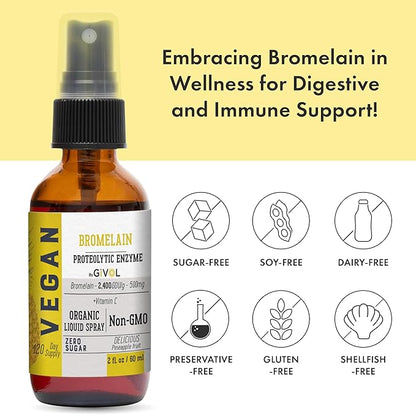 Organic Raw Bromelain Mist-Liquid Pineapple Extract - Enhanced Potency 500mg, for Kids & Adults - for Digestive Health, Inflammatory Response, and Healing - Non-GMO - 60ml 120 Day Supply
