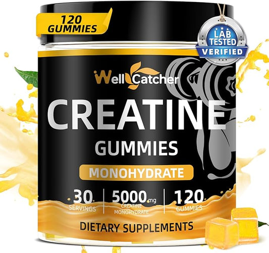Creatine Monohydrate Gummies for Men Women - Vegan Creatine Supplement Gummies 5000mg Chewable for Muscle Strength Growth Recovery, Lab Tested Preworkout Gummies Sugar Free Orange Flavor 120ct
