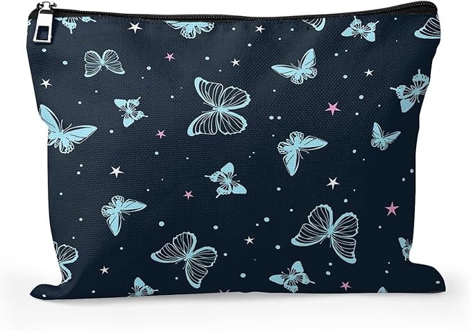 Cafl Beautiful Butterfly Makeup Bag Cute Butterfly Zipper Pouch Cosmetic Pouch Large Travel Linen Make Up Organizer for Purse for Girls Women 10×8Inch