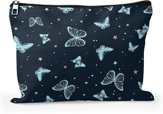 Cafl Beautiful Butterfly Makeup Bag Cute Butterfly Zipper Pouch Cosmetic Pouch Large Travel Linen Make Up Organizer for Purse for Girls Women 10×8Inch