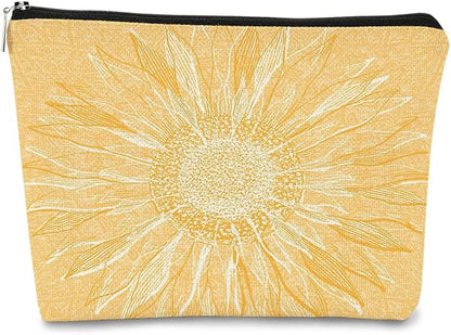 Yellow Sunflowers Line Art Makeup Bag,Spring Summer Flower Cosmetic Bag Best Gift Idea for Teen Girls Women,Birthday Christmas Gifts for Girls Women Daughter Sister
