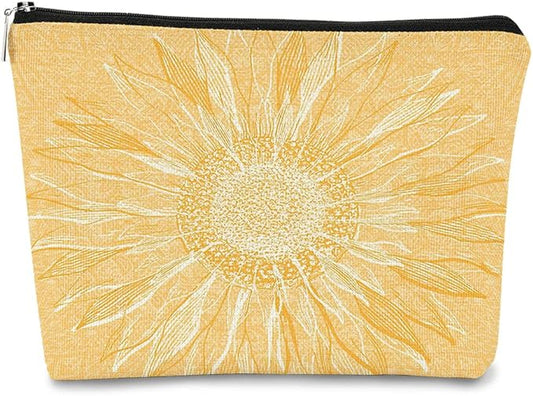 Yellow Sunflowers Line Art Makeup Bag,Spring Summer Flower Cosmetic Bag Best Gift Idea for Teen Girls Women,Birthday Christmas Gifts for Girls Women Daughter Sister