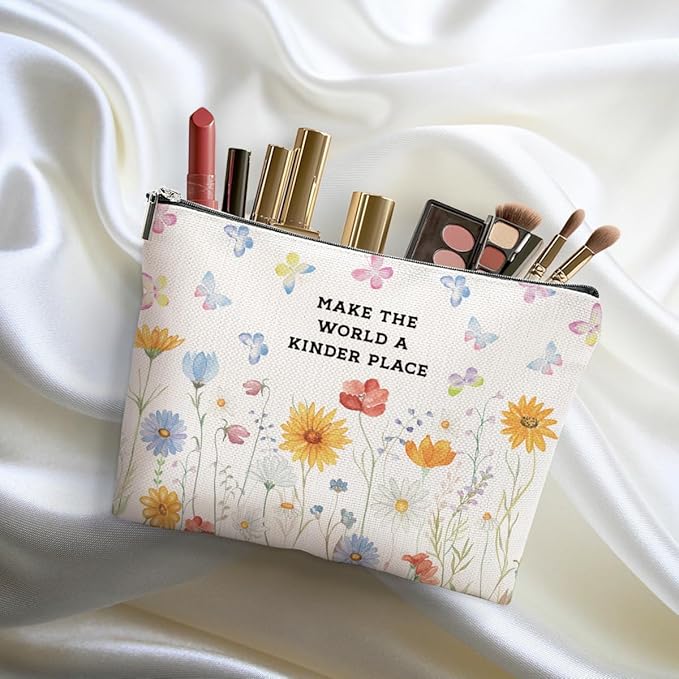 Inspirational Makeup Bag Floral Positive Affirmations Cosmetic Bag Motivational Gifts for Women Girls Friend Niece Daughter Travel Organizer Zipper Pouch Graduation Birthday Friendship Gifts