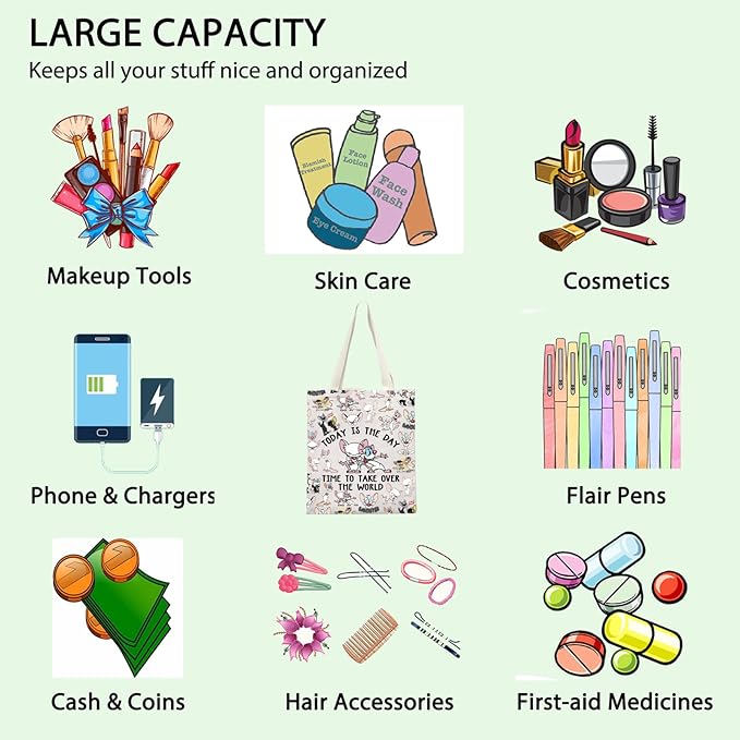 FOTAP Cartoon Characters Lover Gift Comedy Anime TV Series Makeup Bag Rat Brain Cosmetic Bag BFF Gift (THE WORLD T)
