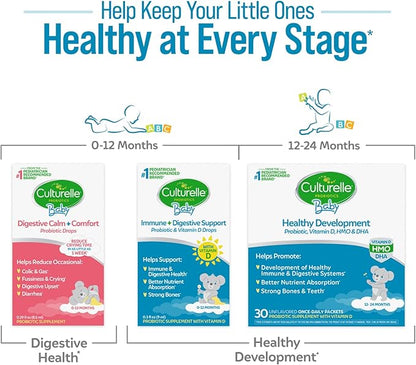 Culturelle Baby Probiotic Drops + Vitamin D, Immune & Digestive Health Support for Babies, Infants & Newborns 0-12 Months, 30 Day Supply, Gluten Free & Non-GMO, 9ml