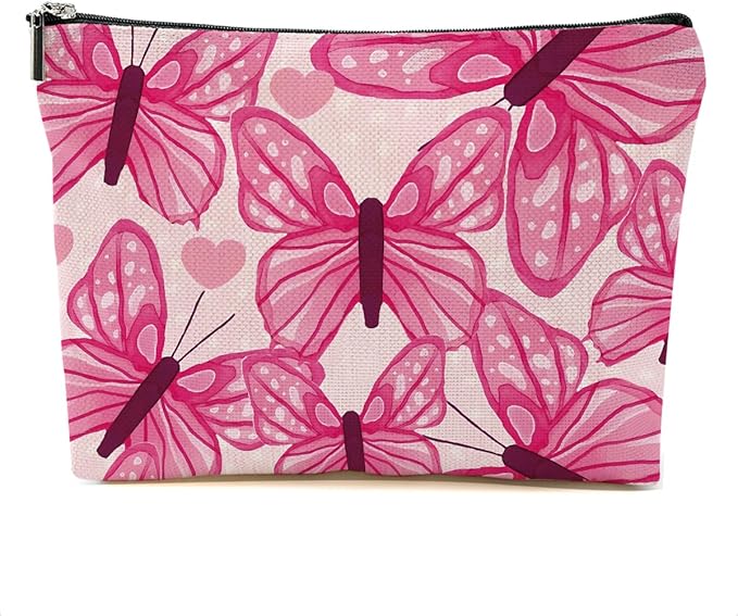 Pink Butterfly Makeup Bag Cosmetic Bag Butterfly Gifts for Women Girls Friend Niece Daughter Butterflies Lovers Gifts Travel Organizer Zipper Pouch Graduation Birthday Friendship Gifts