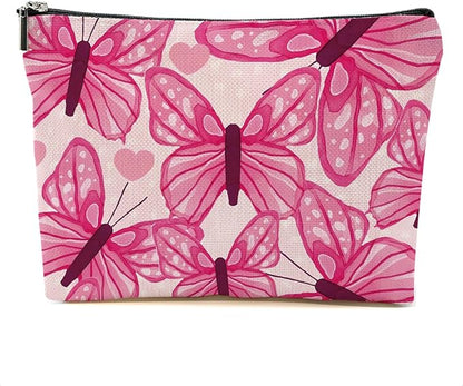 Pink Butterfly Makeup Bag Cosmetic Bag Butterfly Gifts for Women Girls Friend Niece Daughter Butterflies Lovers Gifts Travel Organizer Zipper Pouch Graduation Birthday Friendship Gifts