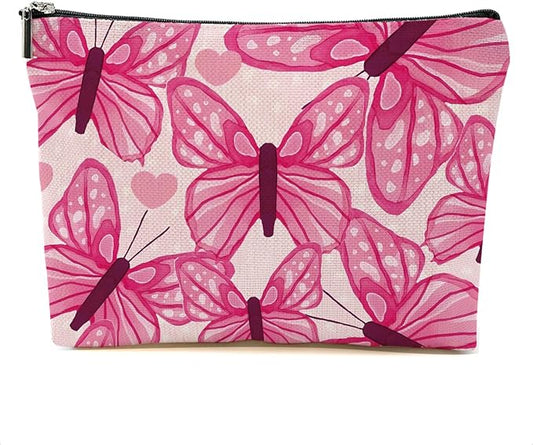 Pink Butterfly Makeup Bag Cosmetic Bag Butterfly Gifts for Women Girls Friend Niece Daughter Butterflies Lovers Gifts Travel Organizer Zipper Pouch Graduation Birthday Friendship Gifts