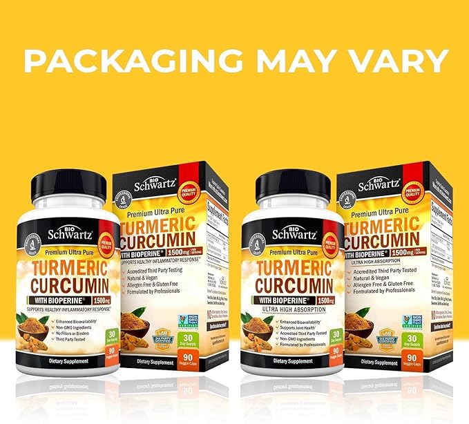 Turmeric Curcumin with Black Pepper Extract 1500mg - High Absorption Ultra Potent Turmeric Supplement with 95% Curcuminoids and BioPerine - Non GMO Tumeric Capsules for Joint Support - 90 Capsules