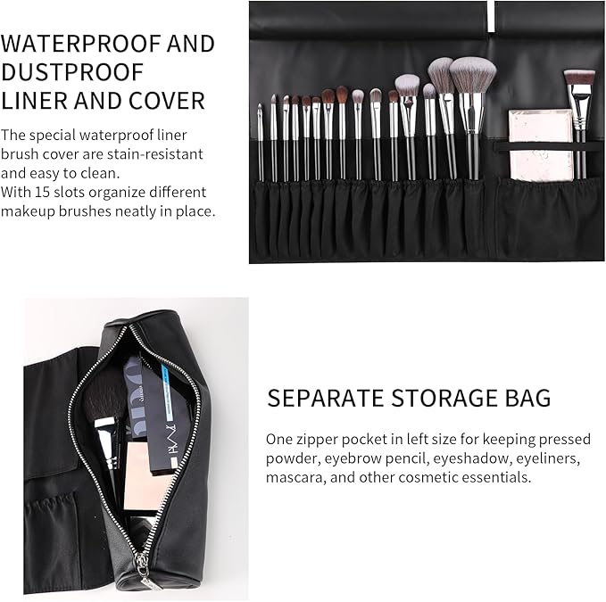 MSQ Makeup Brush Bag Travel Makeup Brush Case Makeup Brush Holder Organizer Cosmetic Bag Portable Roll Up Brush Storage Bag for Makeup Brushes and Cosmetic Essentials (Only Bag)