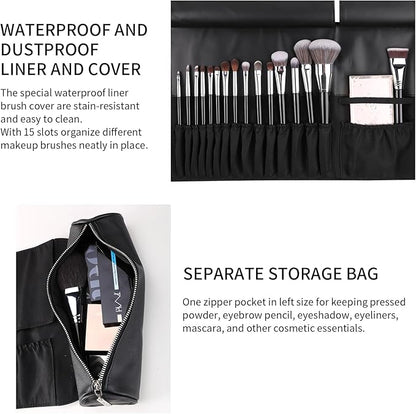 MSQ Makeup Brush Bag Travel Makeup Brush Case Makeup Brush Holder Organizer Cosmetic Bag Portable Roll Up Brush Storage Bag for Makeup Brushes and Cosmetic Essentials (Only Bag)
