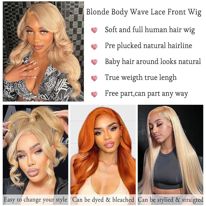 FABA Blonde Lace Front Wigs Human Hair 24 Inch 13x4 HD Lace Honey Blonde Body Wave Lace Front Wigs for Women #27 180% Density Lace Front Human Hair Wig Pre Plucked with Baby Hair Natural Hairline
