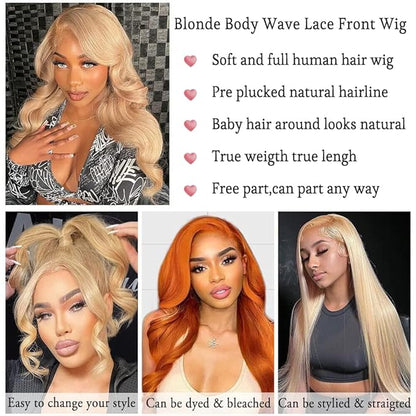 FABA Blonde Lace Front Wigs Human Hair 24 Inch 13x4 HD Lace Honey Blonde Body Wave Lace Front Wigs for Women #27 180% Density Lace Front Human Hair Wig Pre Plucked with Baby Hair Natural Hairline