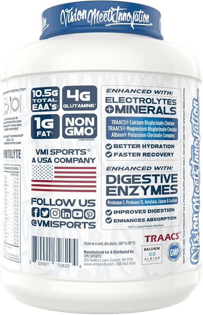 VMI Sports Protolyte 100% Whey Protein Isolate | + Electrolytes & Enzymes | Zero Sugar – Keto Friendly - Lactose Free | 21-25g Protein for Muscle Growth – Recovery – Hydration