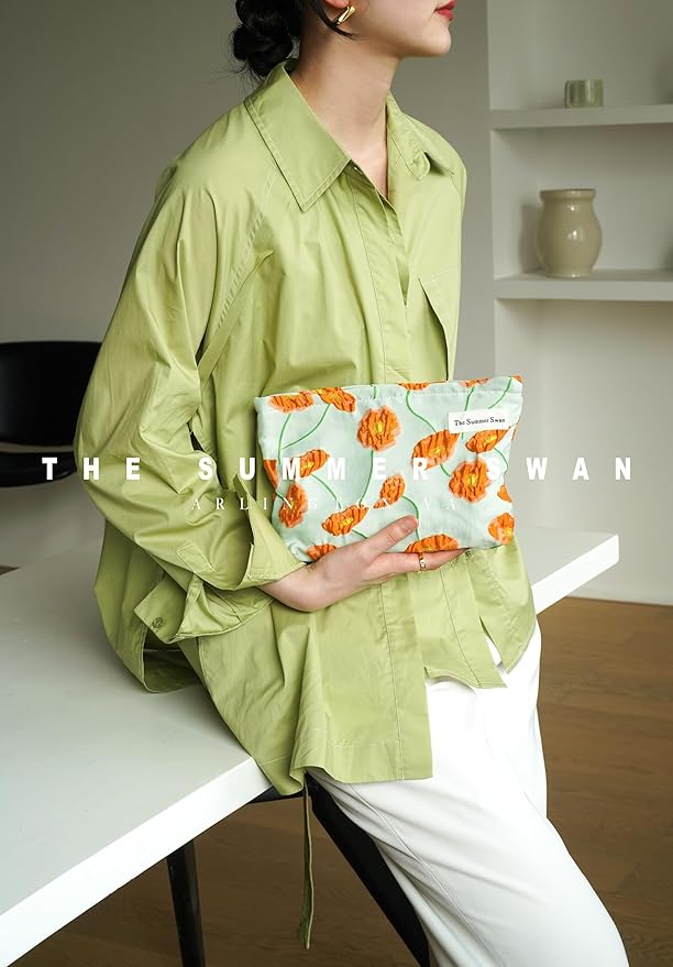 Summer Swan | Large Floral Mid-day Clutch | Period Kit & Hygiene Bag | Skincare Bag | Cute Color Block Floral Orange