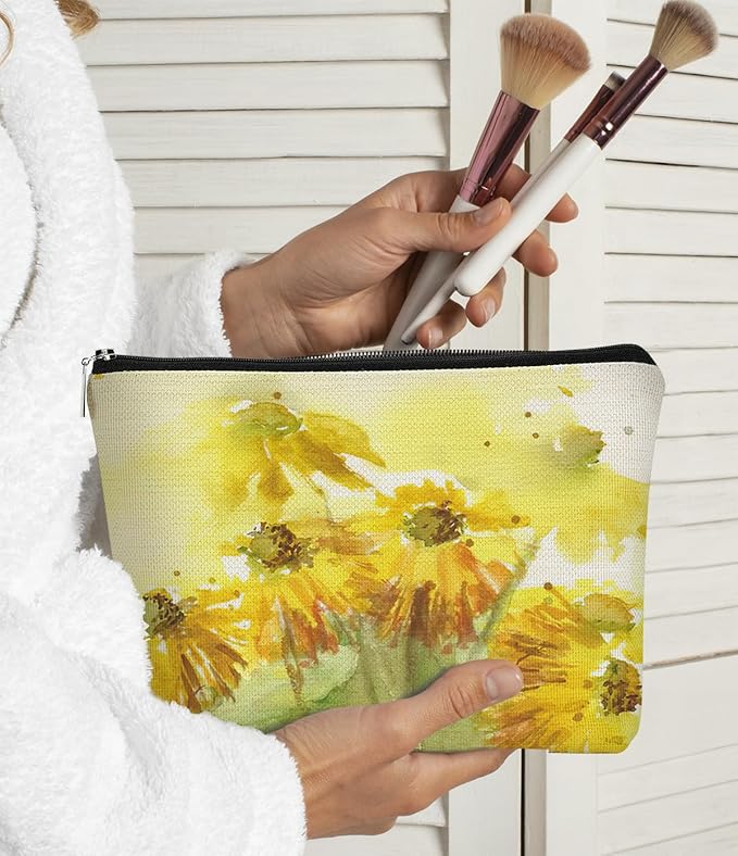 Floral Makeup Bag - Oil Painting Flower Cosmetic Organizer for Women and Girls - Small, Aesthetic Design