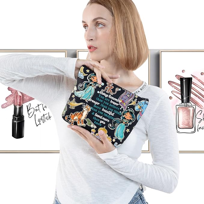 LEVLO Princess Cosmetic Make Up Bag Fans Gift Zipper Pouch Bag For Movie Fans (Black Jasmine)