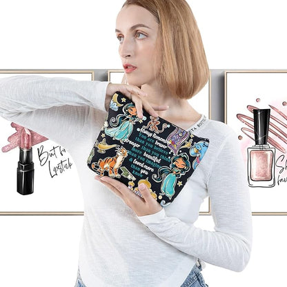 LEVLO Princess Cosmetic Make Up Bag Fans Gift Zipper Pouch Bag For Movie Fans (Black Jasmine)