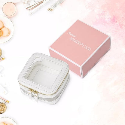 Small Makeup Bag Clear Mini Cosmetic Makeup Case & Toiletry Bag with Zipper Women's Purse Organizer & Car Essentials (White, MINI-2)