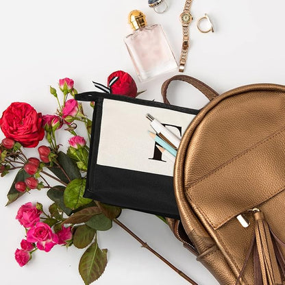 Monogrammed for Women Initial bridesmaid gifts, Personalized monogram Monogram Cosmetic Bag,Travel Makeup Bag Suitable for Wedding weekend Beach Gift for Women Teachers Friends.Pure letters F