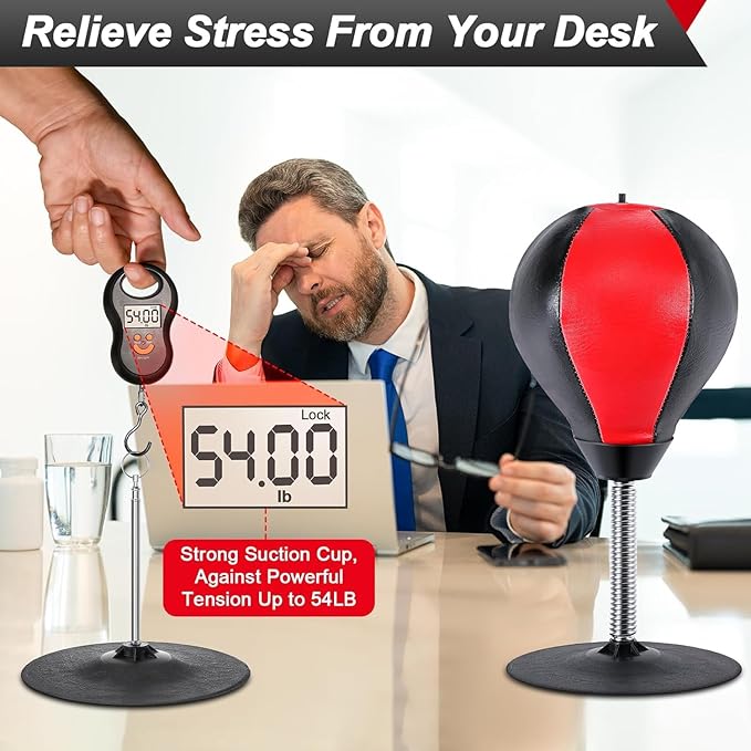 Desktop Punching Stress Bag with Boxing Gloves - Buster with Suction Cup for Office Table and Counters,Heavy Duty Stress Relief Ball,Desk Boxing Punch Ball,Funny Gifts for Office Coworkers and Kids