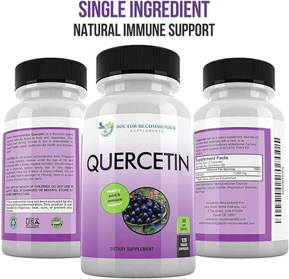 DOCTOR RECOMMENDED SUPPLEMENTS Quercetin 1000mg Per Serving - (Vegan, Non-GMO) (120 Veggie Capsules, Pack of 3)