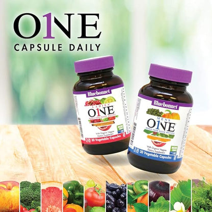 Bluebonnet Nutrition One for Men Whole Food-Based Multiple, Daily Nutrition*, Non-GMO, Vegetarian Friendly, Kosher, Gluten-Free, Soy-Free, Dairy-Free, Iron Free, 60 Vegetable Capsules, 60 Servings