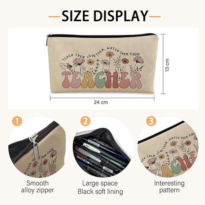 Teacher Bag,Gifts For teacher Survival Kit,Teacher Must Haves, Retro Wildflowers Canvas Makeup Bag,Cosmetic Bag Zipper Travel Toiletry Bag