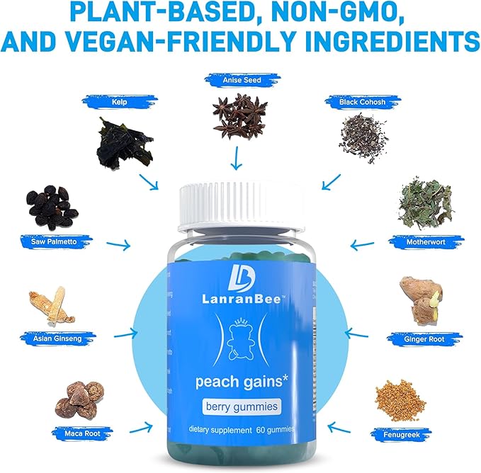 Booty Gummies | Bum Support Gummies for Women | Workout Enhancement |Vitamins for Women | Lift Hip line| Natural Botanical Blend | Berry Flavored | Womens Fitness Supplement (60 Count)