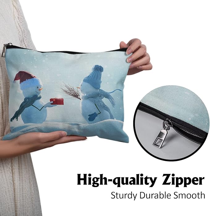 Cafl Christmas Snowman Makeup Bag Makeup Bags Winter Christmas Landscape Zipper Cosmetic Pouch Large Toiletry Bag Travel Linen Make Up Organizer for Purse for Women<10×8Inch>