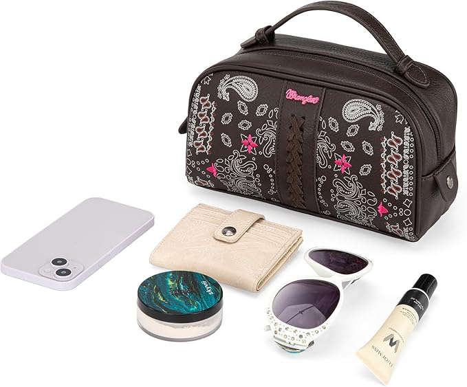Wrangler Makeup Pouch Bag Mini Western Toiletry Purse Cosmetic Organizer Paisley Travel Pouch for Women