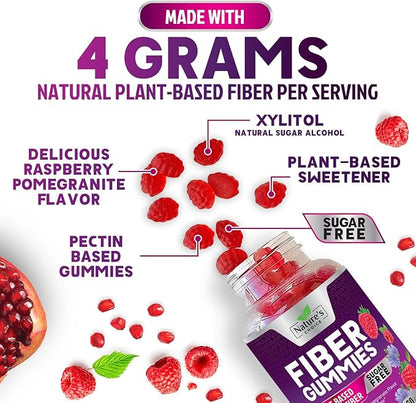 Sugar Free Fiber Gummies for Adults, Daily Prebiotic Natural Soluble Fiber Supplement & Digestive Health Support - Regularity & Digestion Health Support, Plant Based Berry Flavor - 120 Gummies