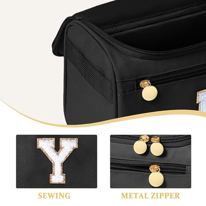 COSHAYSOO Christmas Valentines Galentines Day Fall Travel Gifts for Women Friend Sister Bestie Happy Birthday Party Favor Present, Large Hanging Toiletry Bag Skin Care Toiletries Black Letter Y
