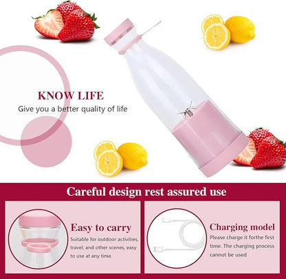 Portable Smoothie Blender Personal Blender for Smoothies and Shakes To Go, Cordless and Rechargeable, 420ml Capacity, MINI, Pink