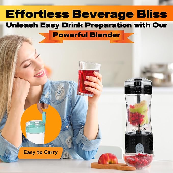 Compuaddict - Personal Blender Shakes and Smoothies 13 OZ Individual Mini Blender USB Rechargeable Fresh Juice Portable Blender Travel Blender (Black)