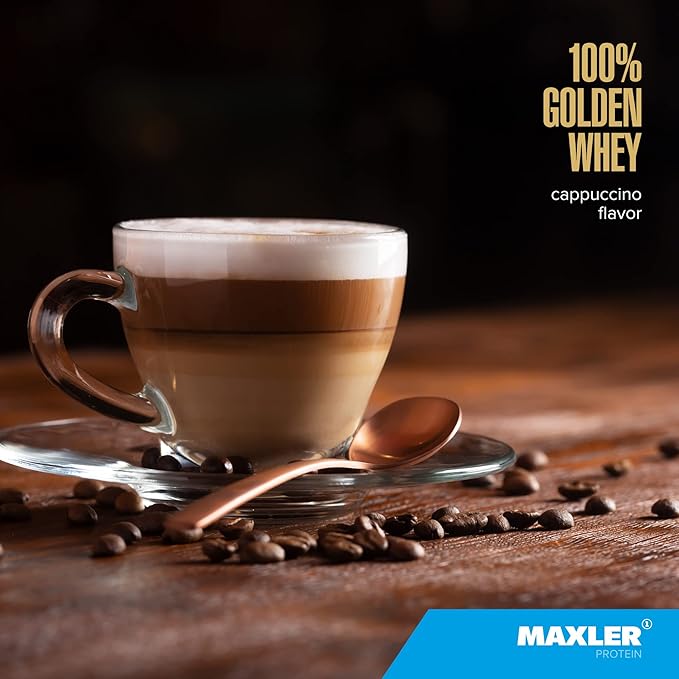 Maxler 100% Golden Whey Protein - 23g of Premium Whey Protein Powder per Serving - Pre, Post & Intra Workout Recovery - Fast-Absorbing Whey Hydrolysate, Isolate & Concentrate Blend - Cappuccino 5 lbs