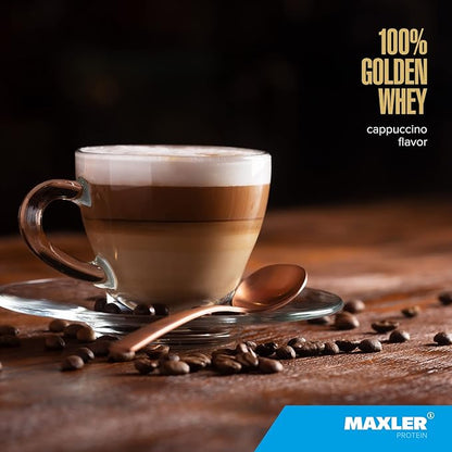 Maxler 100% Golden Whey Protein - 23g of Premium Whey Protein Powder per Serving - Pre, Post & Intra Workout Recovery - Fast-Absorbing Whey Hydrolysate, Isolate & Concentrate Blend - Cappuccino 5 lbs