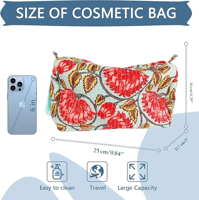 Rastogi Handicrafts Cosmetic Bags Set, 3 Piece Make Up Organizer Bag Storage Bags with Zipper Closure (3, Sky Blue, Design-4)