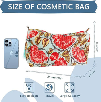 Rastogi Handicrafts Cosmetic Bags Set, 3 Piece Make Up Organizer Bag Storage Bags with Zipper Closure (3, Sky Blue, Design-4)