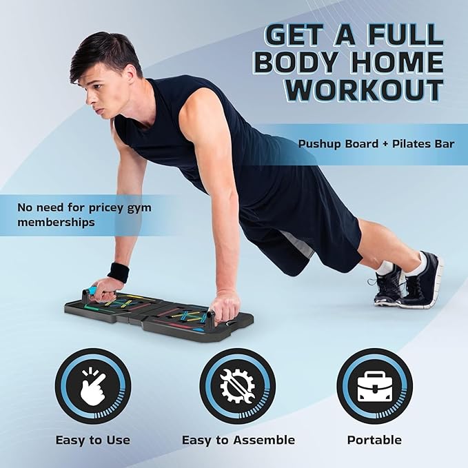 BlueClouds Push Up Board and Pilates Bar Kit