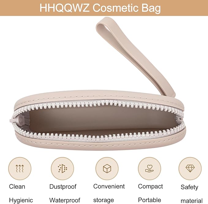 Portable Silicone Makeup Bag for Women, Small Travel Waterproof Toiletry Cosmetic Bag, Zipper Closure Organizer Makeup Case with Handle (Light Grey)